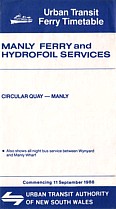 Manly Ferry and Hydrofoil September 1988 Timetable