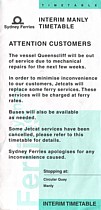 Manly Ferry and Jetcat Interim Timetable 2004 for repair of Queenscliff
